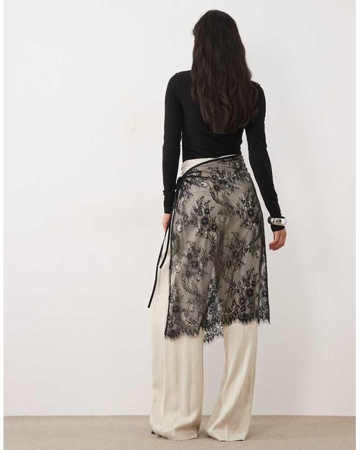Vila Black Sheer Lace Wrap Skirt