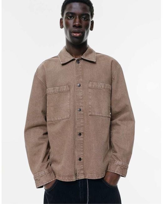 Pull&Bear Brown Acid Wash Overshirt for men