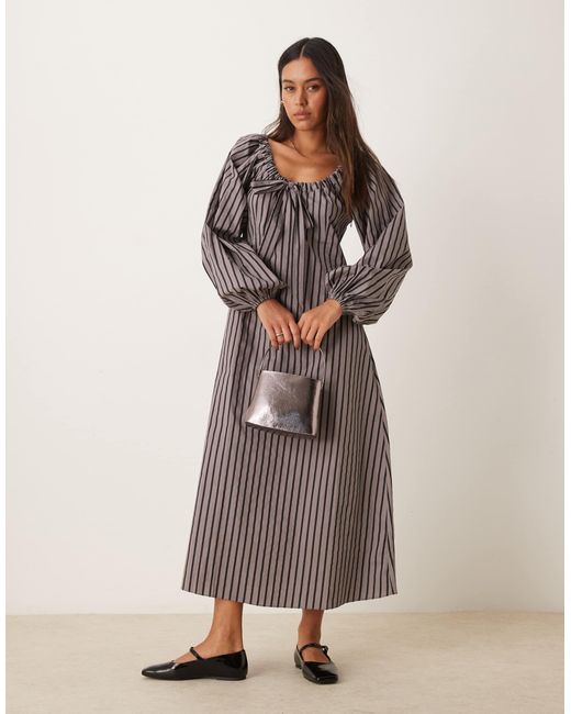 Glamorous Multicolor Tie Front Volume Sleeve Maxi Smock Dress