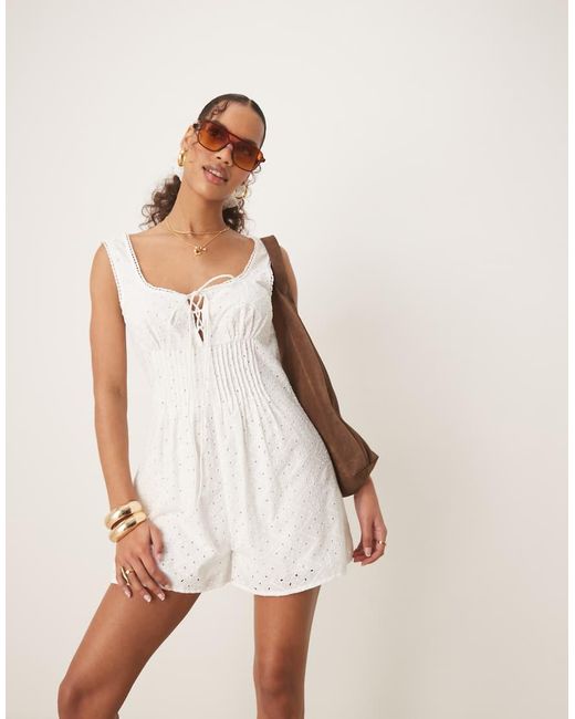 ASOS Natural Lace Up Pin Tuck Playsuit