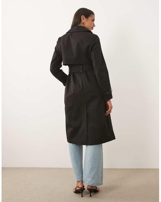 Forever New Black Button Down Tie Detail Trench Coat