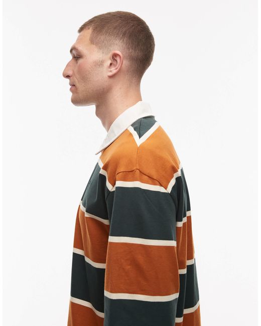 Timberland Green Contrast Stripe Rugby Polo Shirt for men