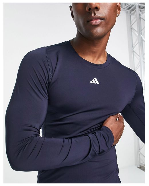 adidas Originals Adidas Training Tech Fit Logo Long Sleeve T-shirt in Blue  for Men | Lyst
