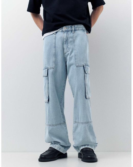 Pull&Bear – weite cargo-jeans in Blue für Herren