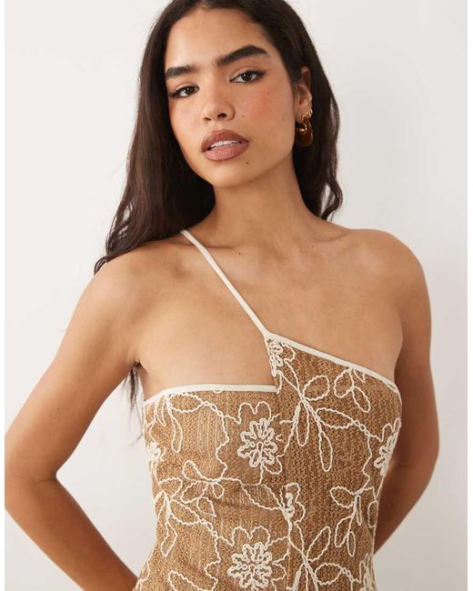 ASOS Brown Co-ord Textured Crochet Asymmetric Top