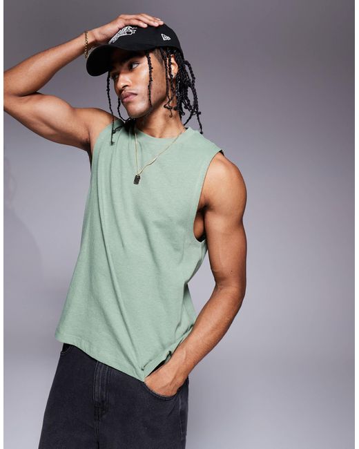 ASOS Gray Boxy Crew Neck Linen Blend Tank for men