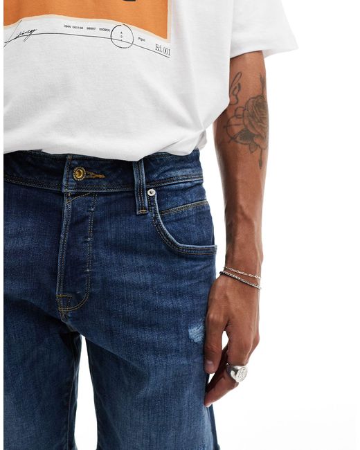 Pantaloncini di jeans medio con strappi di Jack & Jones in Blue da Uomo