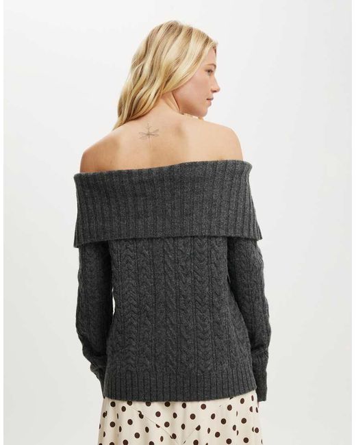 Cotton On Gray Fluffy Cable Off Shoulder Knit