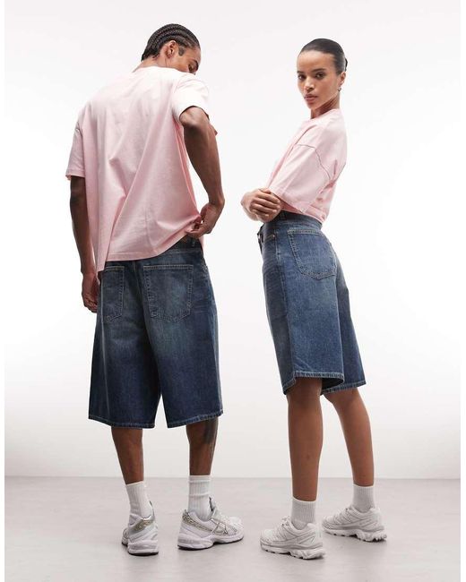 Weekday Blue Astro Unisex Low Rise baggy Fit Jorts
