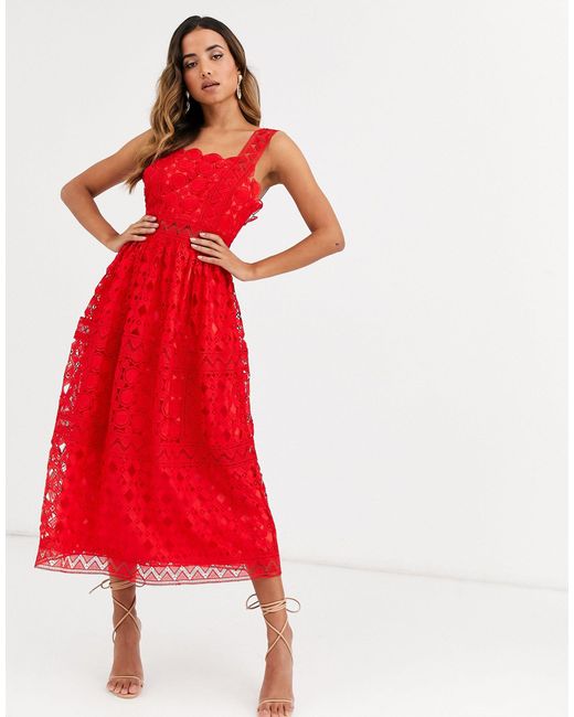 asos design lace cami midi prom dress