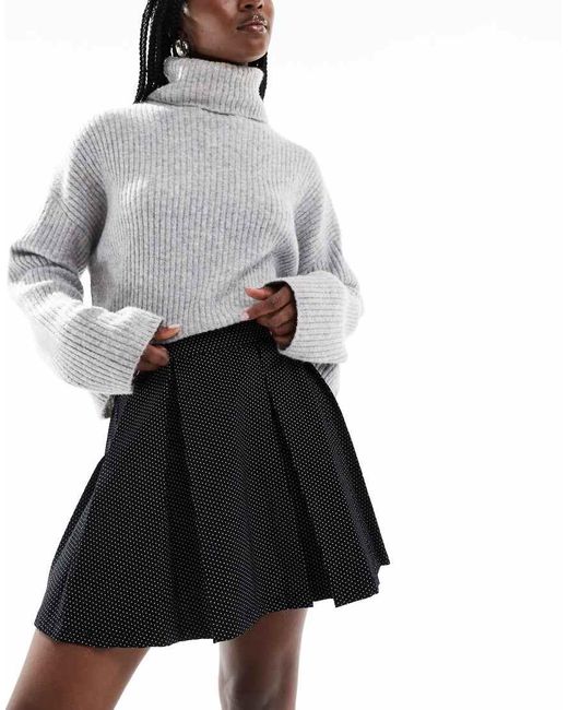 Wednesday's Girl White Pleated Polka Dot Cord Mini Skirt