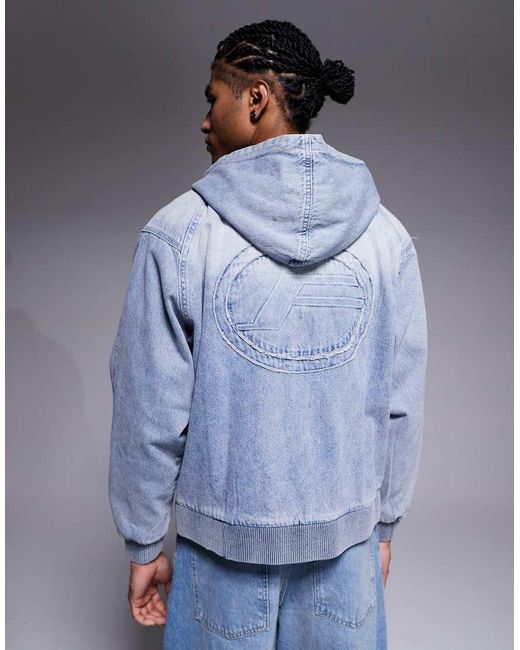 Faded Store Blue Denim Padded Hooded Jacket for men