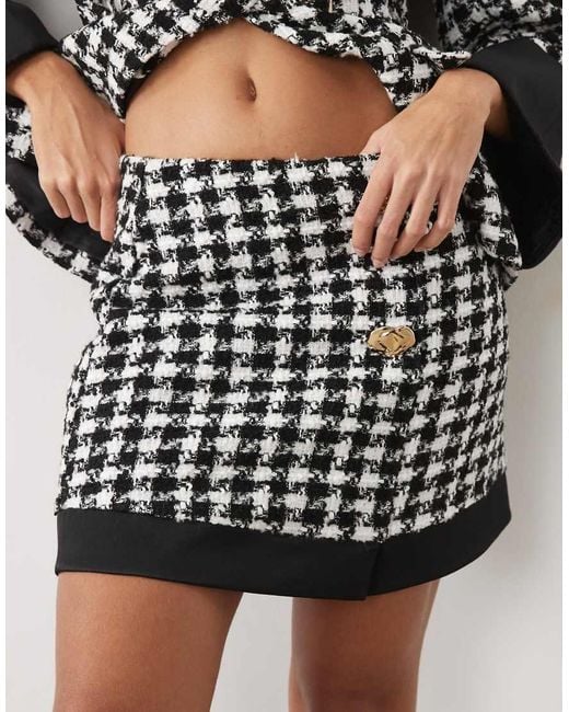 ASOS Multicolor Oversize Dogtooth Mini Skirt With Decorative Buttons And Contrast Hem