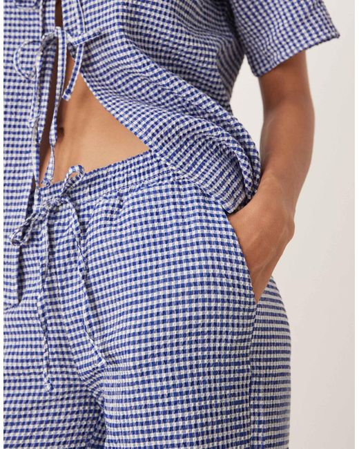Jdy Blue – hose aus seersucker mit weitem bein und em vichy-karomuster, kombiteil