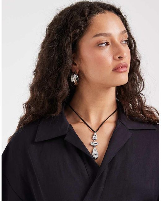 & Other Stories Blue Short Sleeve Wrap Linen Shirt With Tie Waist Detail