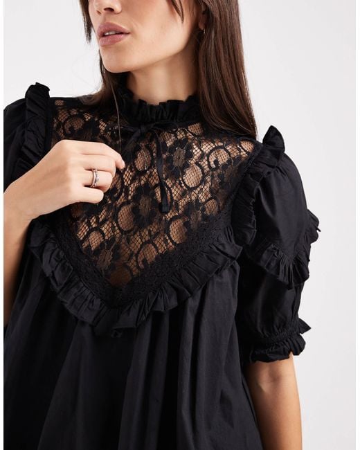 Miss Selfridge Black Lace Detail Mini Dress