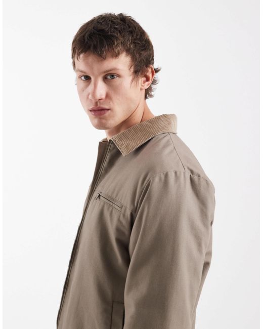 Threadbare Natural Zip Front Barn Jacket With Contrasting Collar for men