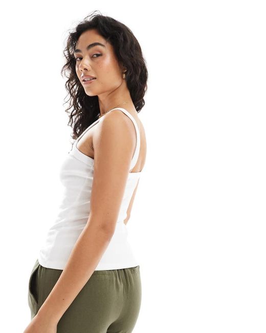 JJXX White Ribbed Strap Top With Square Neck