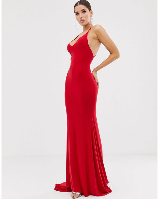 red cross back fishtail maxi dress