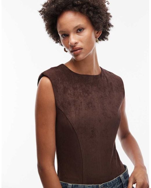 ASOS Blue Faux Suede Bodysuit With Shoulder Pads