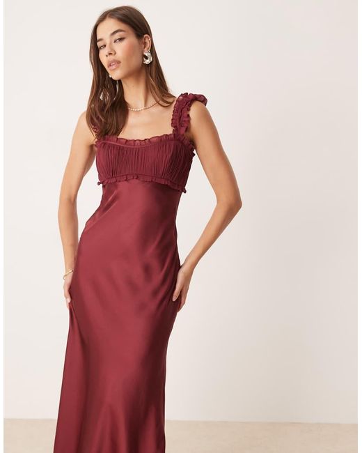 ASOS Red Ruched Bust Chiffon Midi Dress