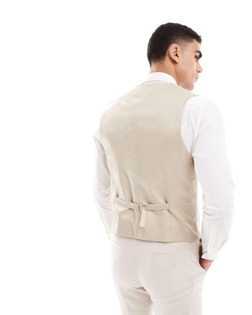ASOS White Slim Linen Blend Suit Waistcoat for men