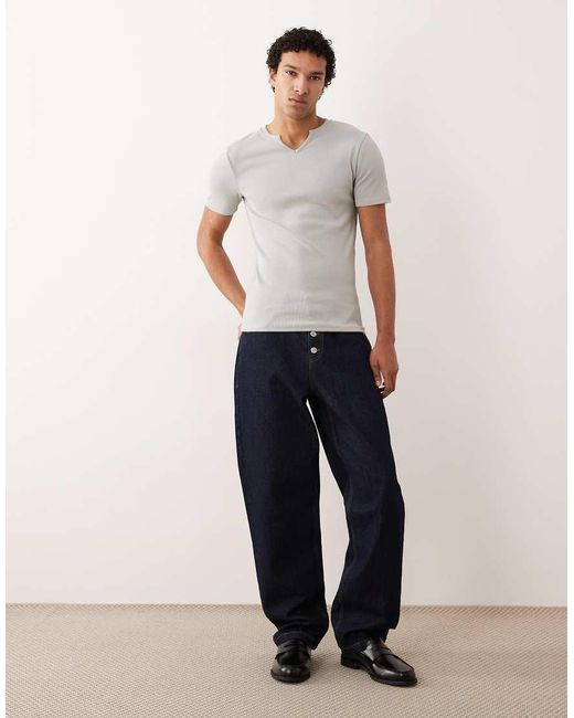 ASOS Gray Muscle Fit T-shirt With Notch Neck for men
