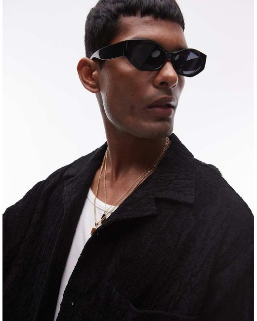 Topman Oversized Jersey Overhemd Met Knoopsluiting En Jacquard in het Black voor heren