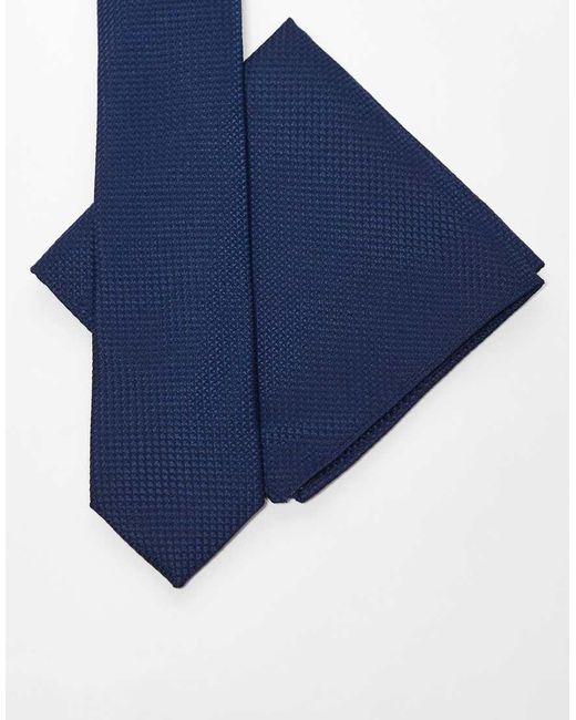 Cravatta Testurizzata E Fazzoletto Da Taschino di ASOS in Blue da Uomo