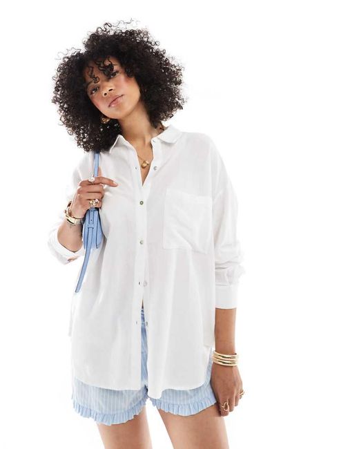 Pull&Bear Oversized Overhemd Met Linnenlook in het White