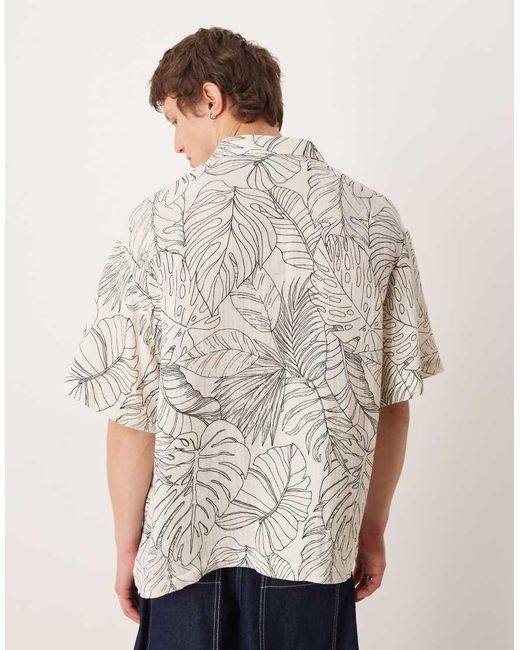 ASOS Natural Oversized Shirt With Leaf Print for men