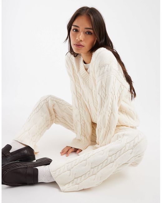 Pull d'ensemble en maille torsadée 4th & Reckless en coloris White