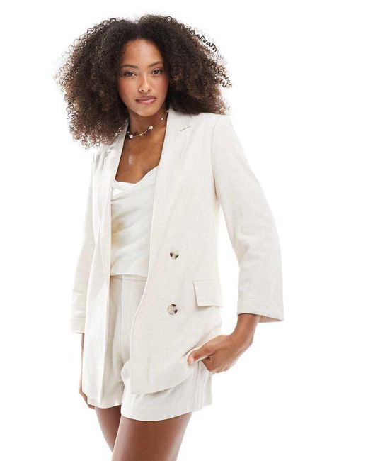 Stradivarius White Co Ord Linen Look Blazer