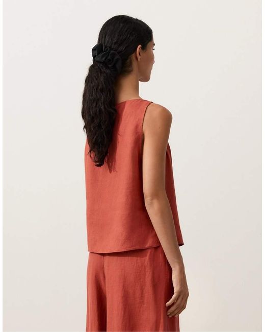Oysho Red 100% Linen Square Top