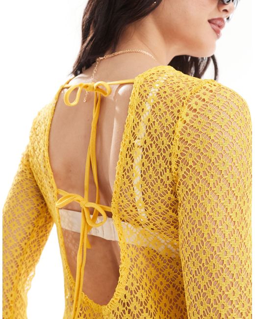 Something New Metallic Styled By Claudia Bhimra Sheer Crochet Low Tie Back Maxi Dress