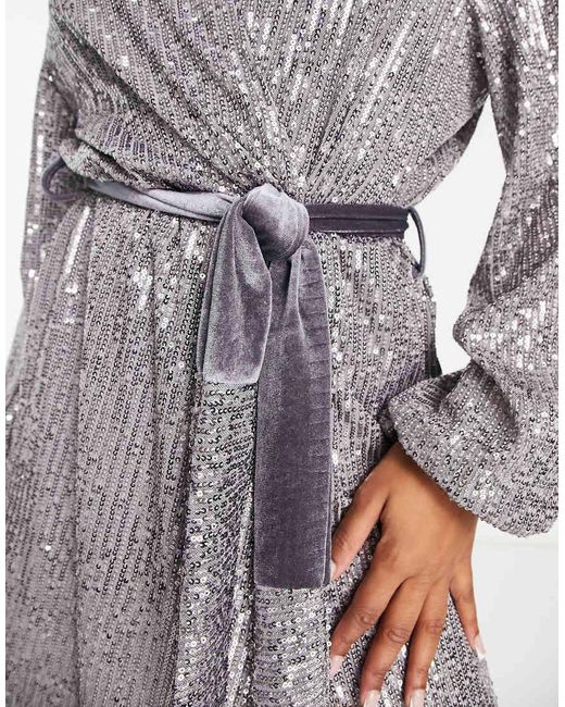 Style Cheat Gray Sequin Wrap Tie Mini Dress