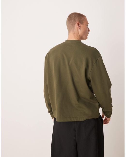 ASOS Green Oversized Sweatshirt With Button-up Collar for men