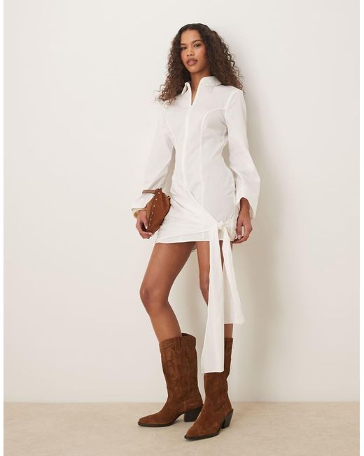 ASOS Overhemd Mini Jurk Met Rits En Strik Detail in het Natural
