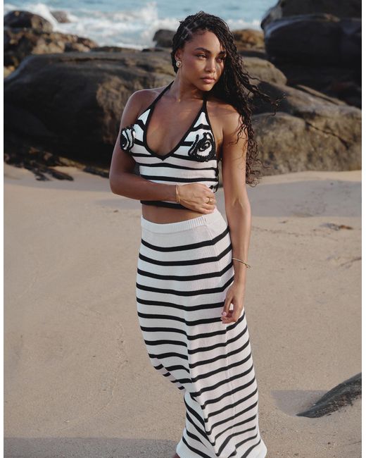 4th & Reckless Black X Loz Vassallo Rico Knitted Stripe Beach Maxi Skirt Co-ord