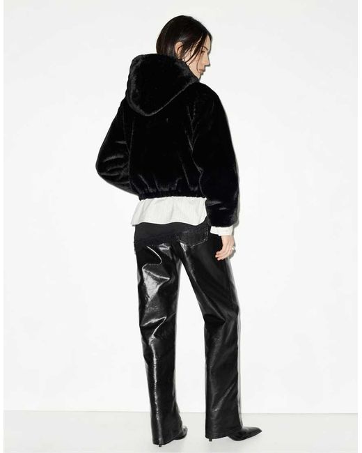 Pull&Bear Black Faux Fur Hooded Jacket
