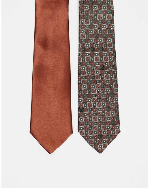 ASOS White 2 Pack Burnt Orange And Patterned Tie for men