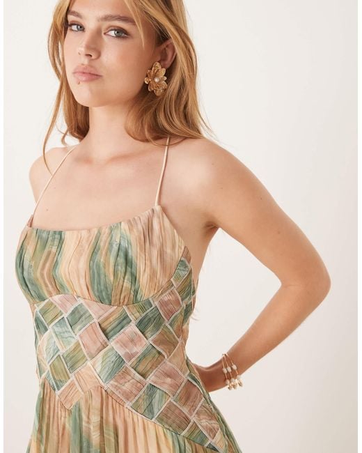 ASOS Natural Ruched Bust Cami Maxi Dress With Lattice Waist Detail