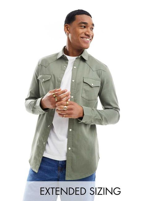 ASOS Green Skinny Fit Western Denim Shirt for men