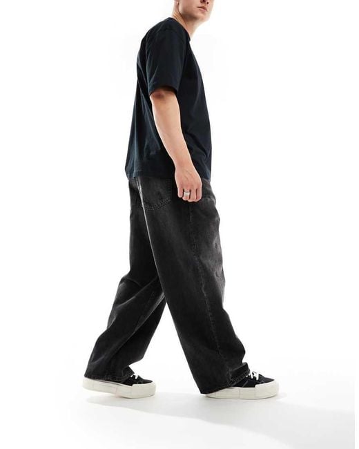 Pull&Bear Black Distressed Super baggy Jean for men