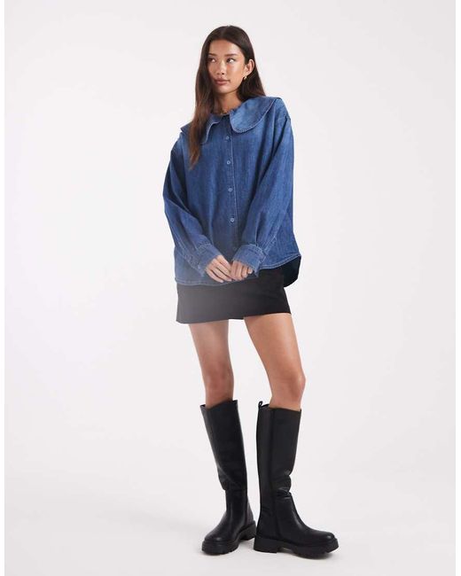 ONLY Blue Oversize Collar Denim Blouse