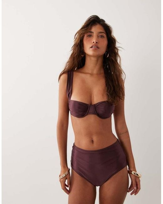 ARKET Brown Mix And Match Underwire Shiny Bikini Top