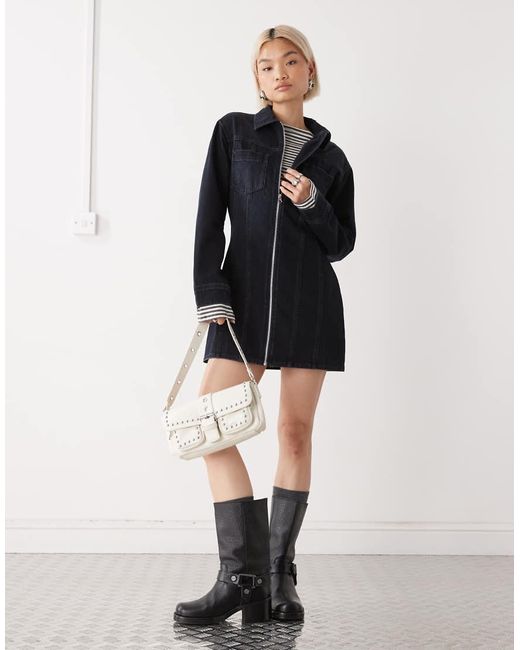 Collusion Black Denim Long Sleeve Shirt Dress
