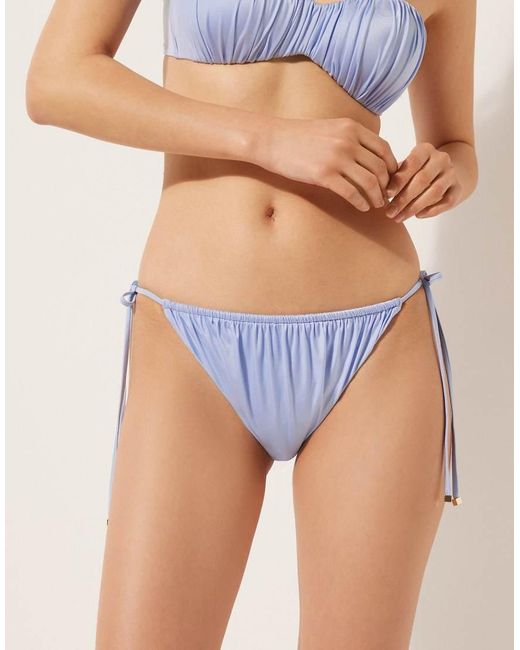 Calzedonia Blue Tie Bikini Bottoms Shiny Satin