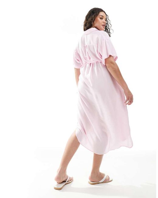 Vestido Camisero Midi Rosa Con Cinturón Anudado De Vero Moda de color Pink
