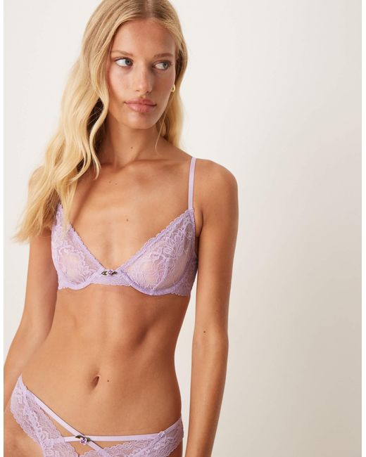 ASOS Purple Rosalie Lace Underwired Bra With Floral Trim